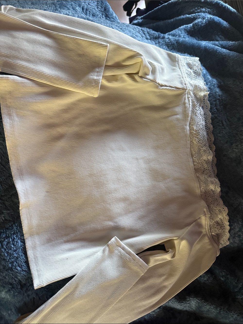 bp. Cream Ribbed Long Sleeve Top with Lace Trim